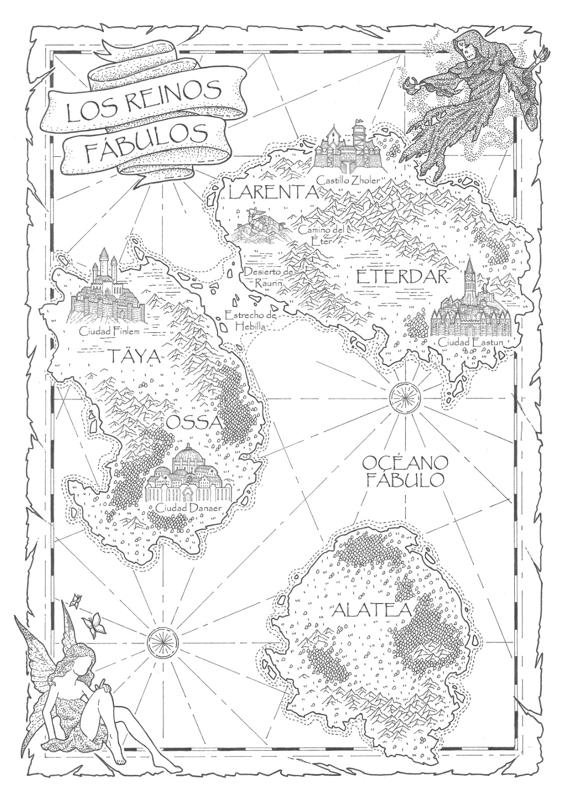 Mapa de los Reinos Fábulos de El Bosque de los Reflejos, El Vals de las Hadas Malditas, El Tango de las Almas Errantes y El Aprendiz Silencioso