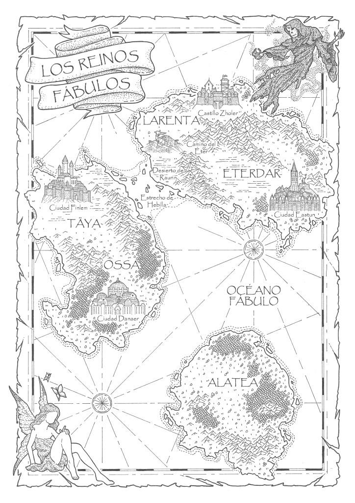 Gabriel Sánchez mapa de Éterdar mapa de Los Reinos Fábulos, El Vals de las Hadas Malditas. Mapa de El Tango de las Almas Errantes